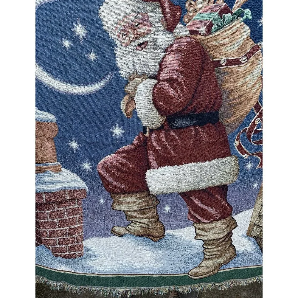 Tapestry Throw Santa Claus Rooftop Bag Toys Blanket Farmhouse CottageCore 60x62